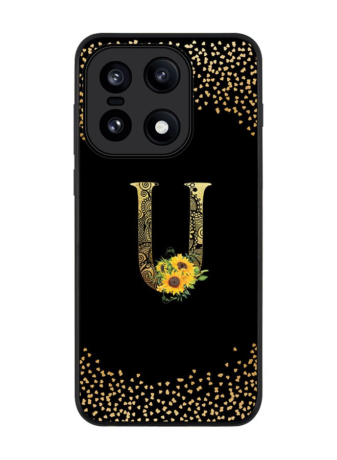 For OnePlus 15 Case,Slim fit Camera Protection, Shockproof Thin Phone cover  - Custom Floral Monogram - U ( Black )